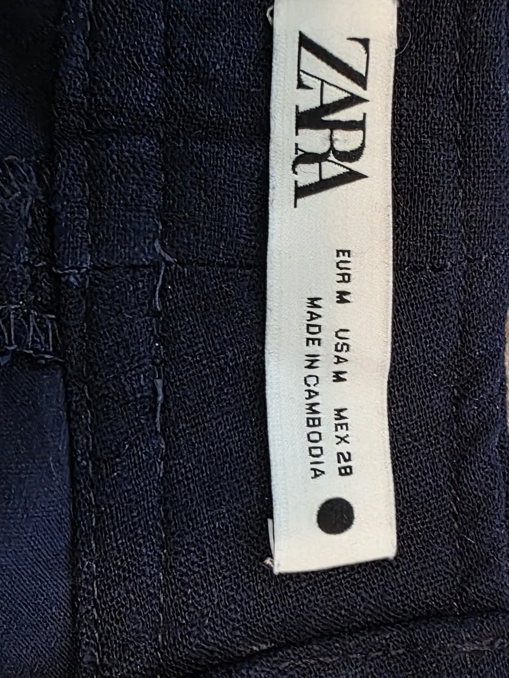 Zara Navy Wide-Leg Embroidered Pants with White Motif